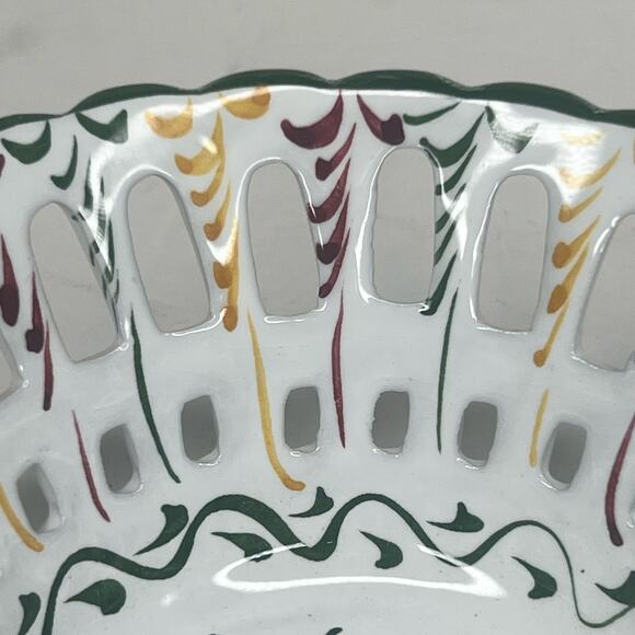 Vtg Horchow Collection Hand Painted Portugal Reticulated Bowl Pierced Faience - Picture 6 of 9